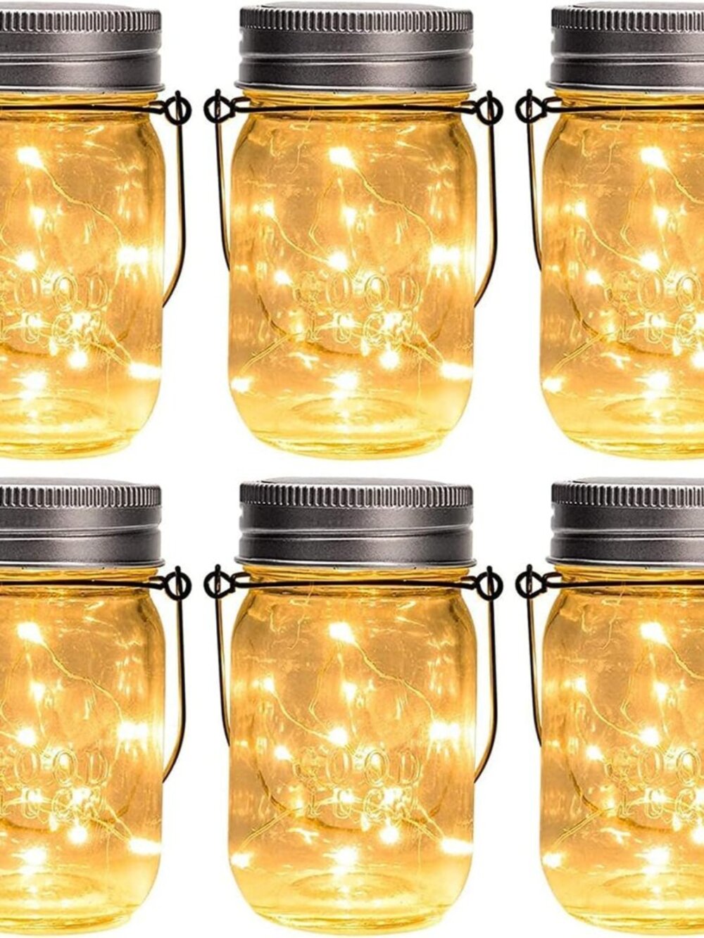 Hanging Mason Jar Solar Lights, 6 Pack 30 Led Hanging Lantern